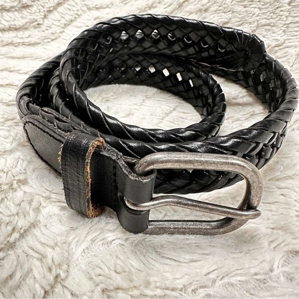 Men's Black Leather Belt With Diamond Shaped Holes Adjustable| Silver Buckle M